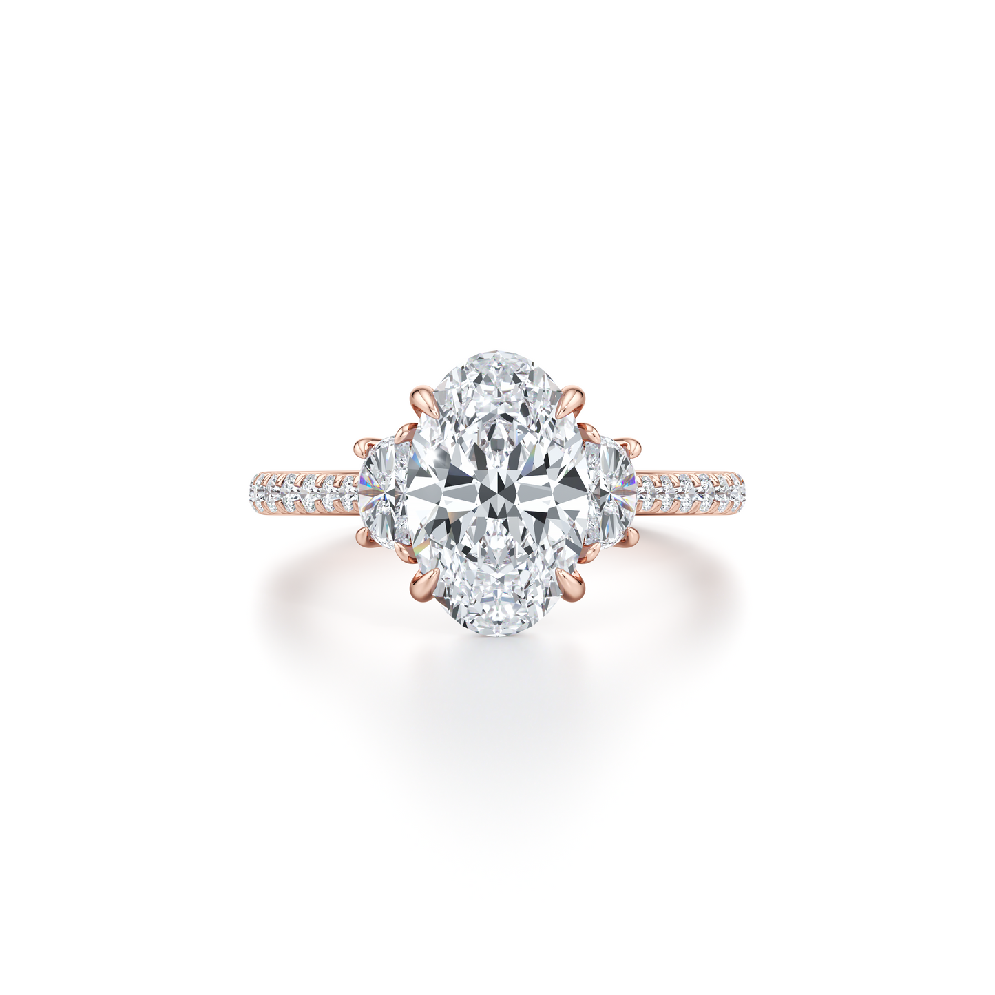 Chelsea Half Moon Oval Three Stone Lab Diamond Engagement Ring | Saviera Jewels
