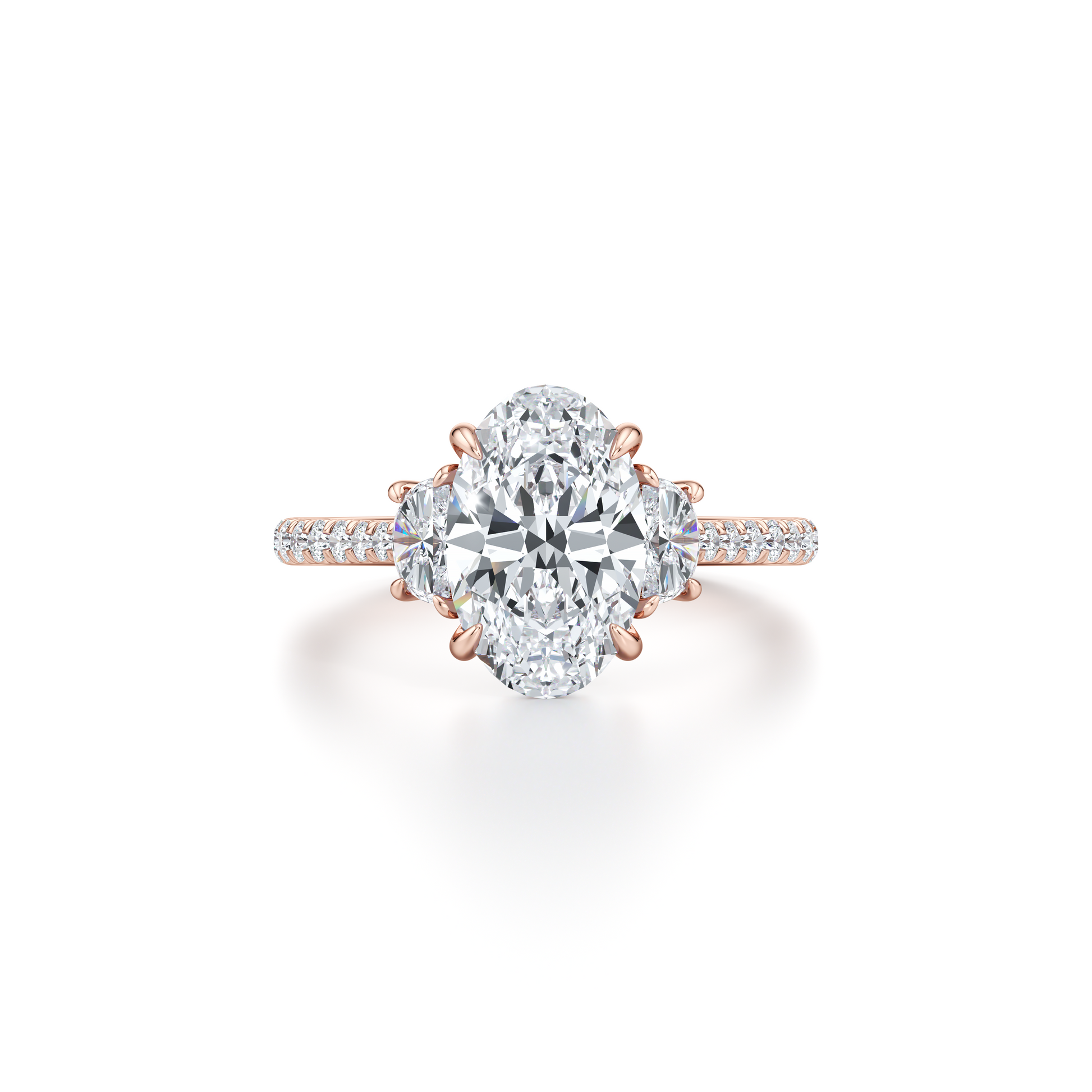 Chelsea Half Moon Oval Three Stone Lab Diamond Engagement Ring | Saviera Jewels