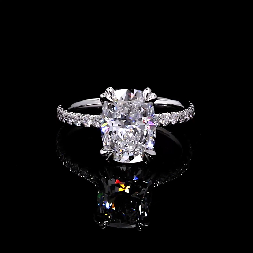 Elle East-West Elongated Cushion Solitaire Lab Diamond Engagement Ring - view 6