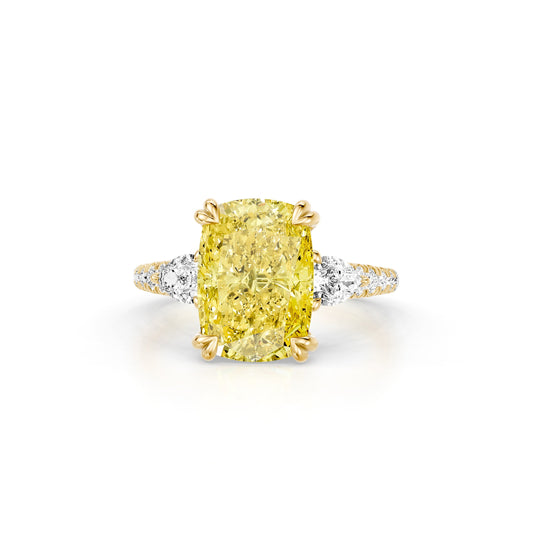 High Jewelry | Jane Elongated Cushion Yellow Diamond Three Stone Engagement Ring | Saviera Jewels
