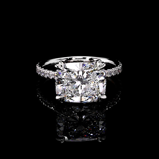 Elle East-West Antique Cushion Solitaire Lab Diamond Engagement Ring | Saviera Jewels