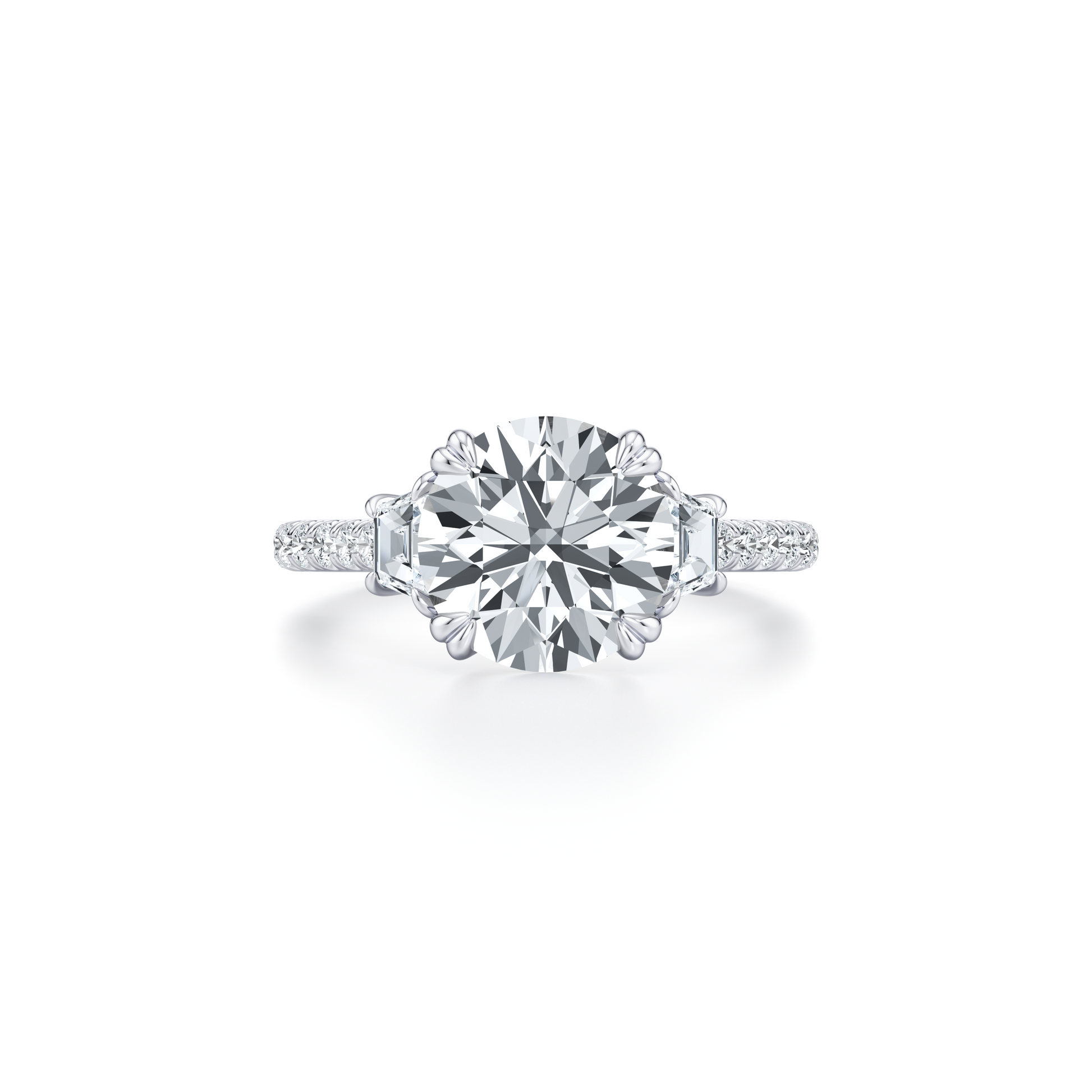 Elle Trapezoid Emerald Three Stone Lab Diamond Engagement Ring | Saviera Jewels