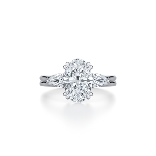 Elle Trapezoid Pear Three Stone Double Lab Diamond Engagement Ring | Saviera Jewels