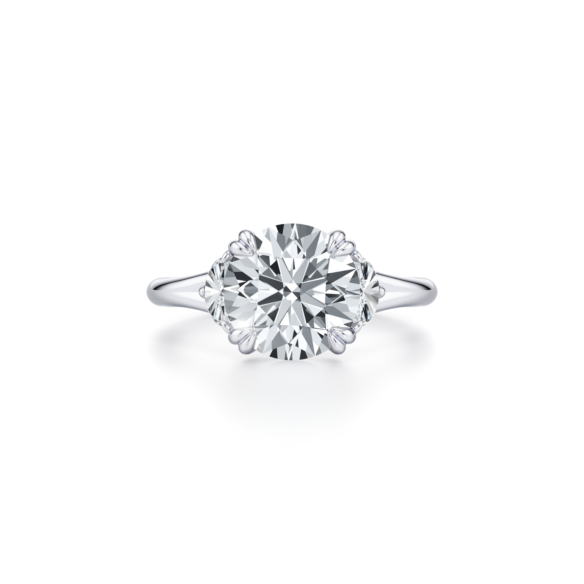 Jane Half Moon Round Three Stone Lab Diamond Engagement Ring | Saviera Jewels