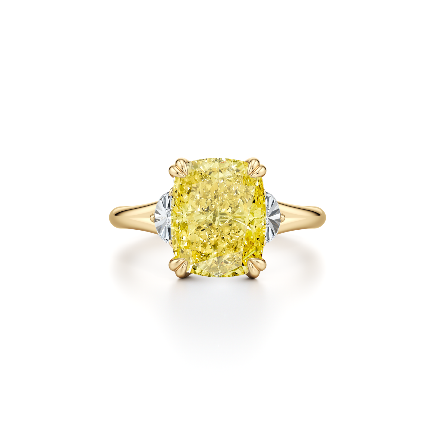 High Jewelry | Jane Elongated Cushion Yellow Diamond Three Stone Engagement Ring - view 6