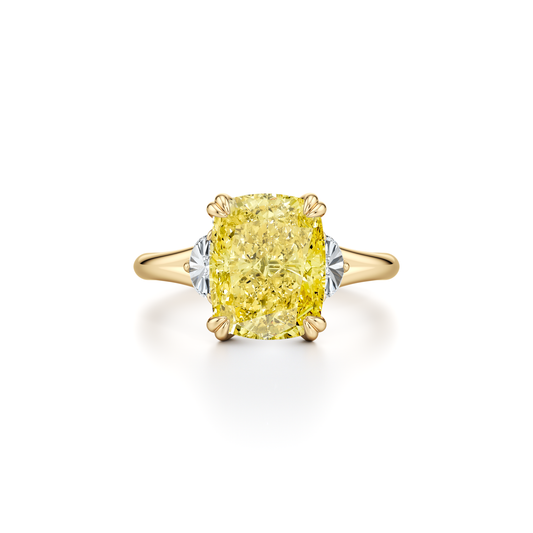 Jane Elongated Cushion Cut Yellow Diamond Three Stone Engagement Ring | Saviera Jewels
