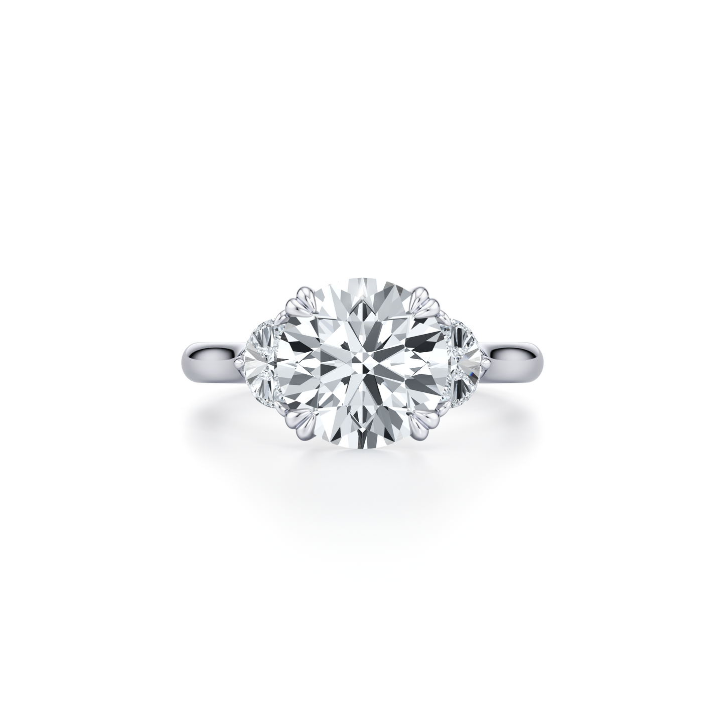 Elle Half Moon Round Three Stone Lab Diamond Engagement Ring | Saviera Jewels