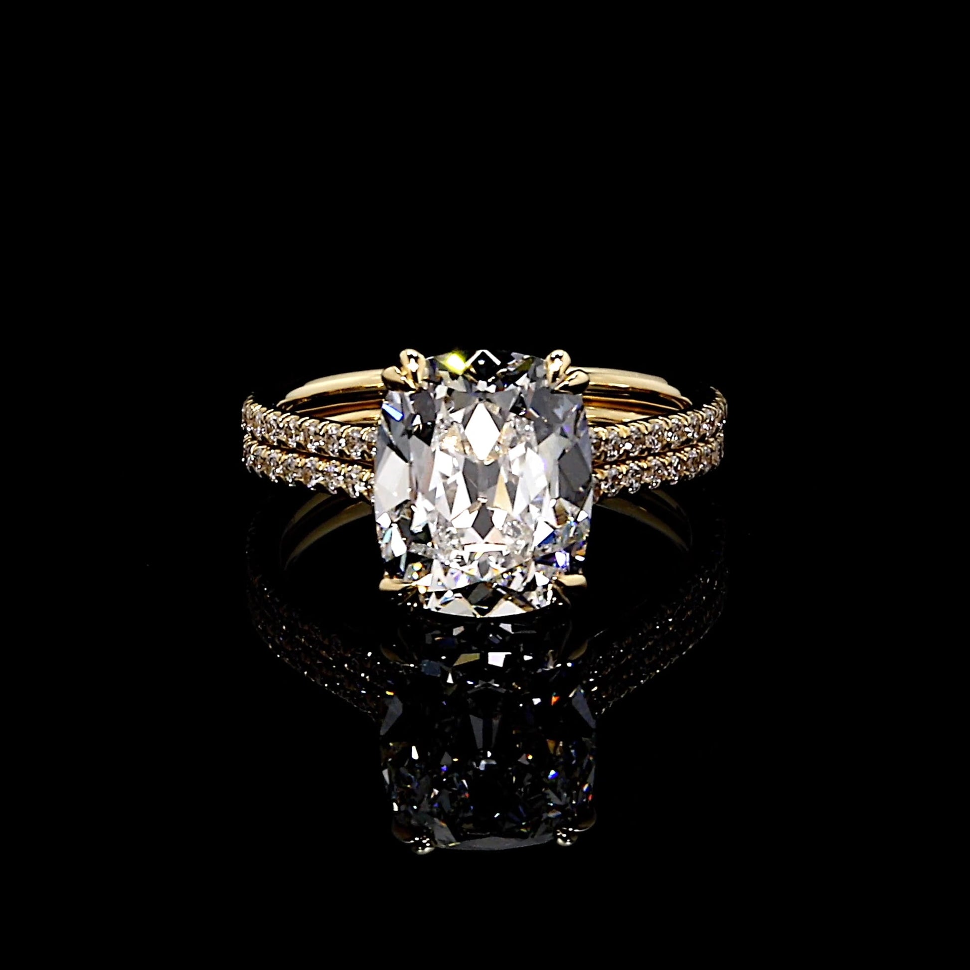Elle Bezel Antique Cushion Solitaire Lab Diamond Engagement Ring - view 7