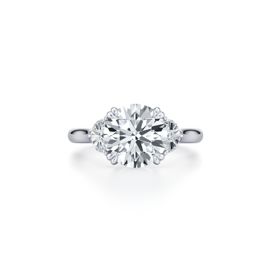 Elle Half Moon Emerald Three Stone Lab Diamond Engagement Ring | Saviera Jewels