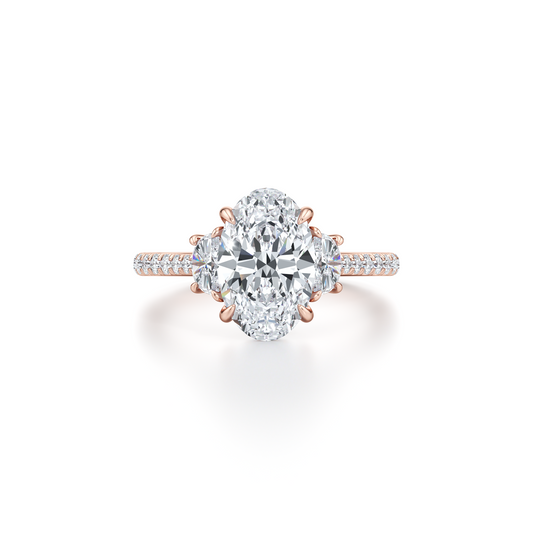Chelsea Half Moon Emerald Three Stone Lab Diamond Engagement Ring | Saviera Jewels