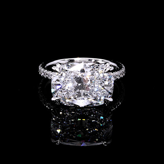 Elle East-West Elongated Cushion Solitaire Lab Diamond Engagement Ring | Saviera Jewels