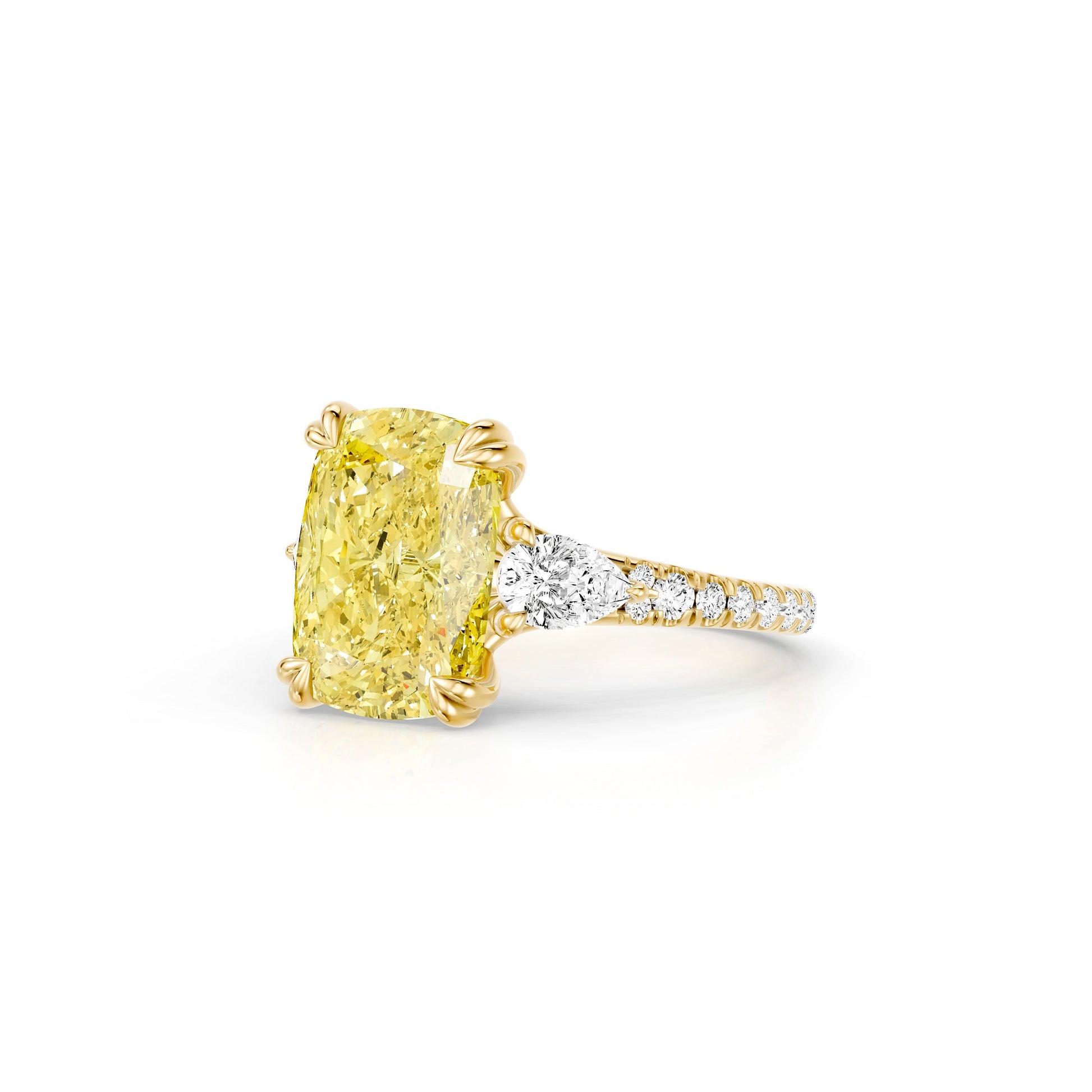 Jane Elongated Cushion Cut Yellow Diamond Three Stone Engagement Ring - view 7