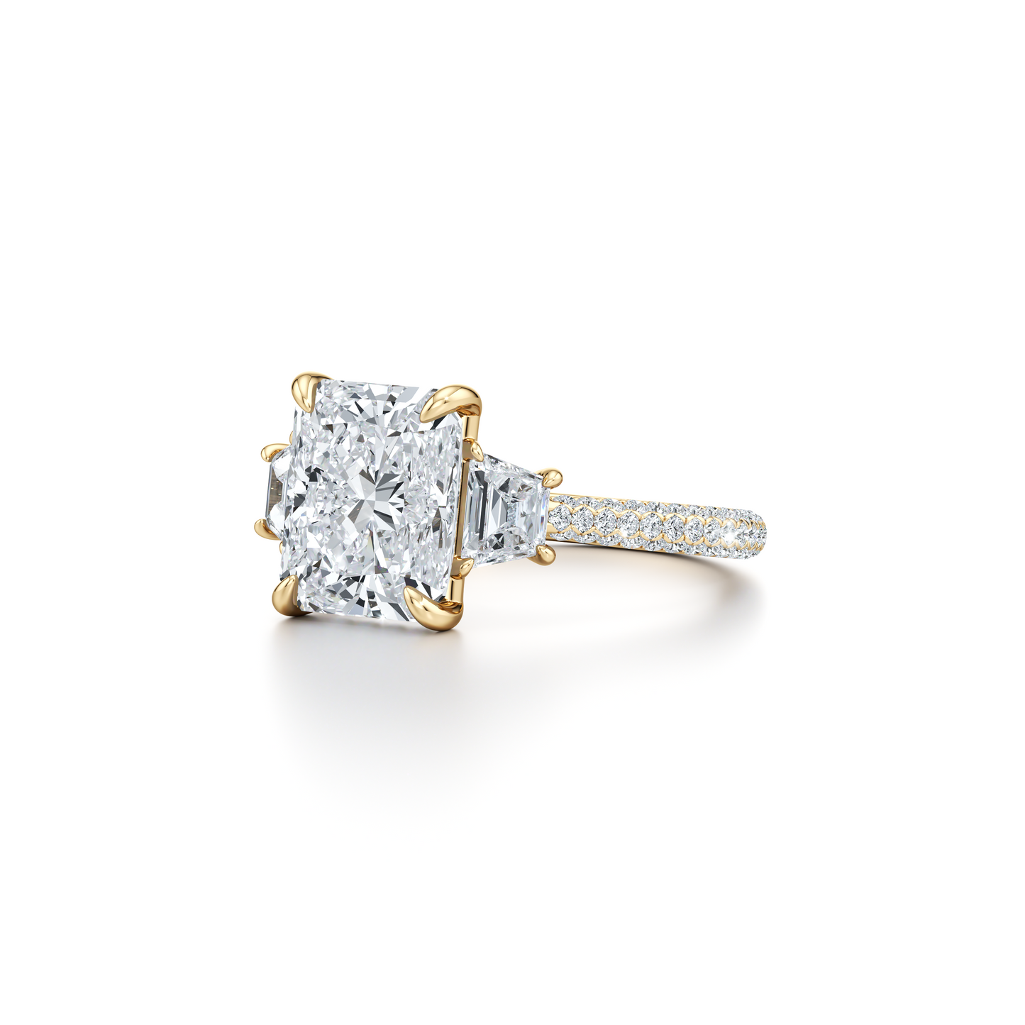 Chelsea Trapezoid Emerald Three Stone Lab Diamond Engagement Ring - view 2