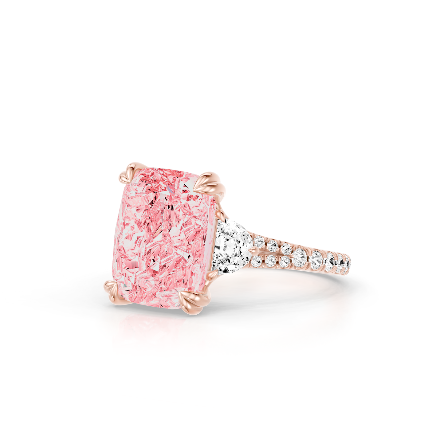 High Jewelry | Jane Cushion Pink Diamond Three Stone Engagement Ring - view 2
