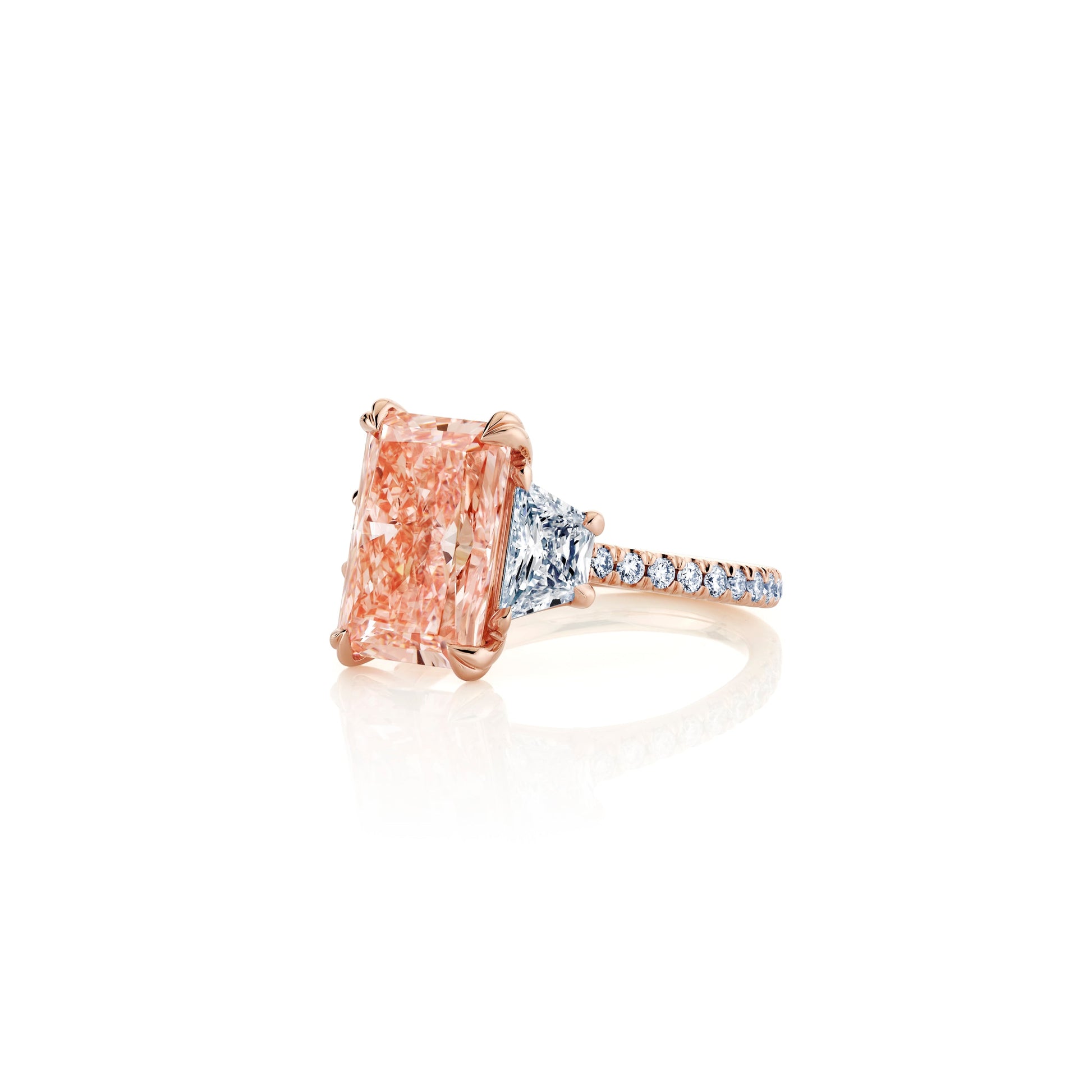 Elle Radiant Three Stone Lab Pink Diamond Engagement Ring - view 2