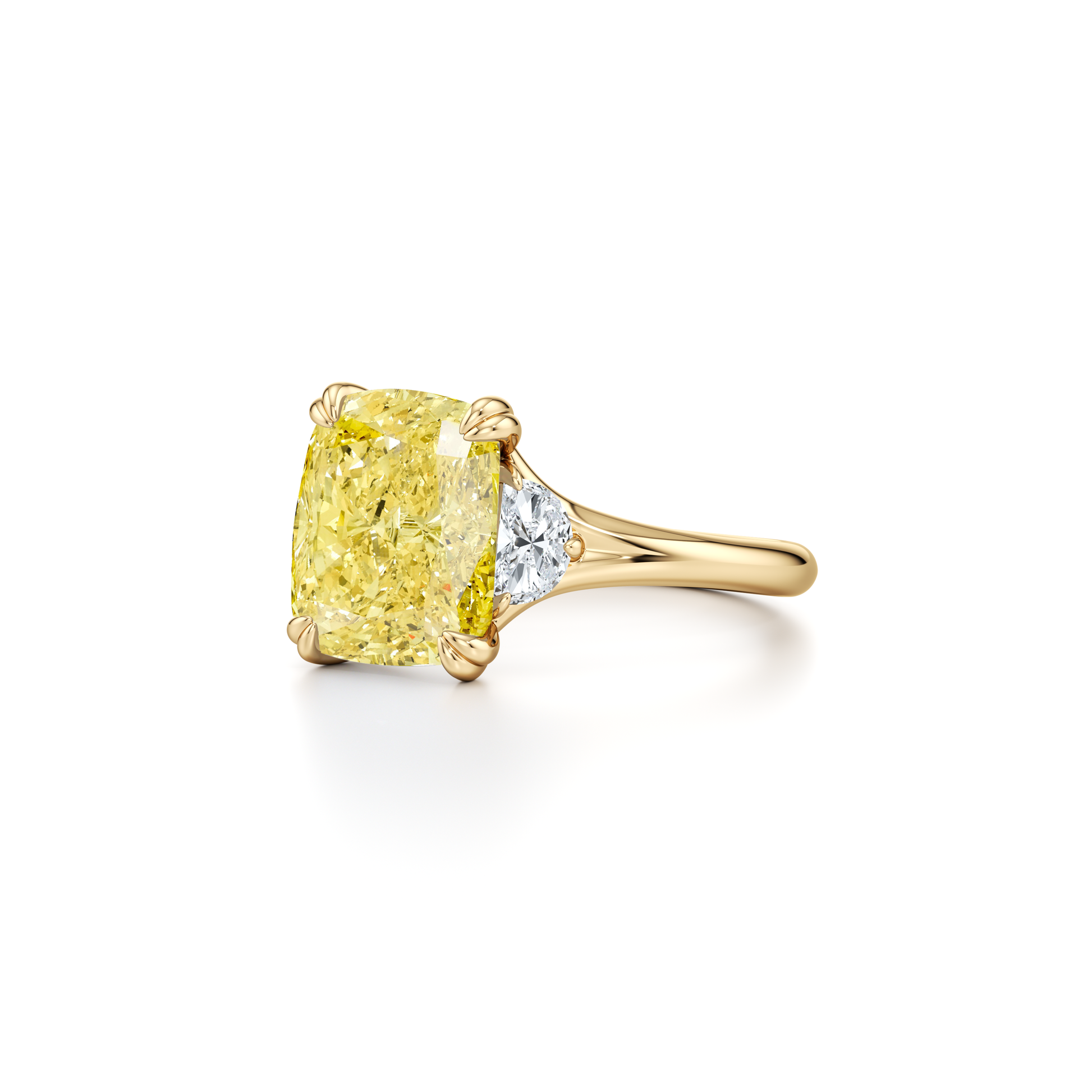 High Jewelry | Jane Elongated Cushion Yellow Diamond Three Stone Engagement Ring - view 7
