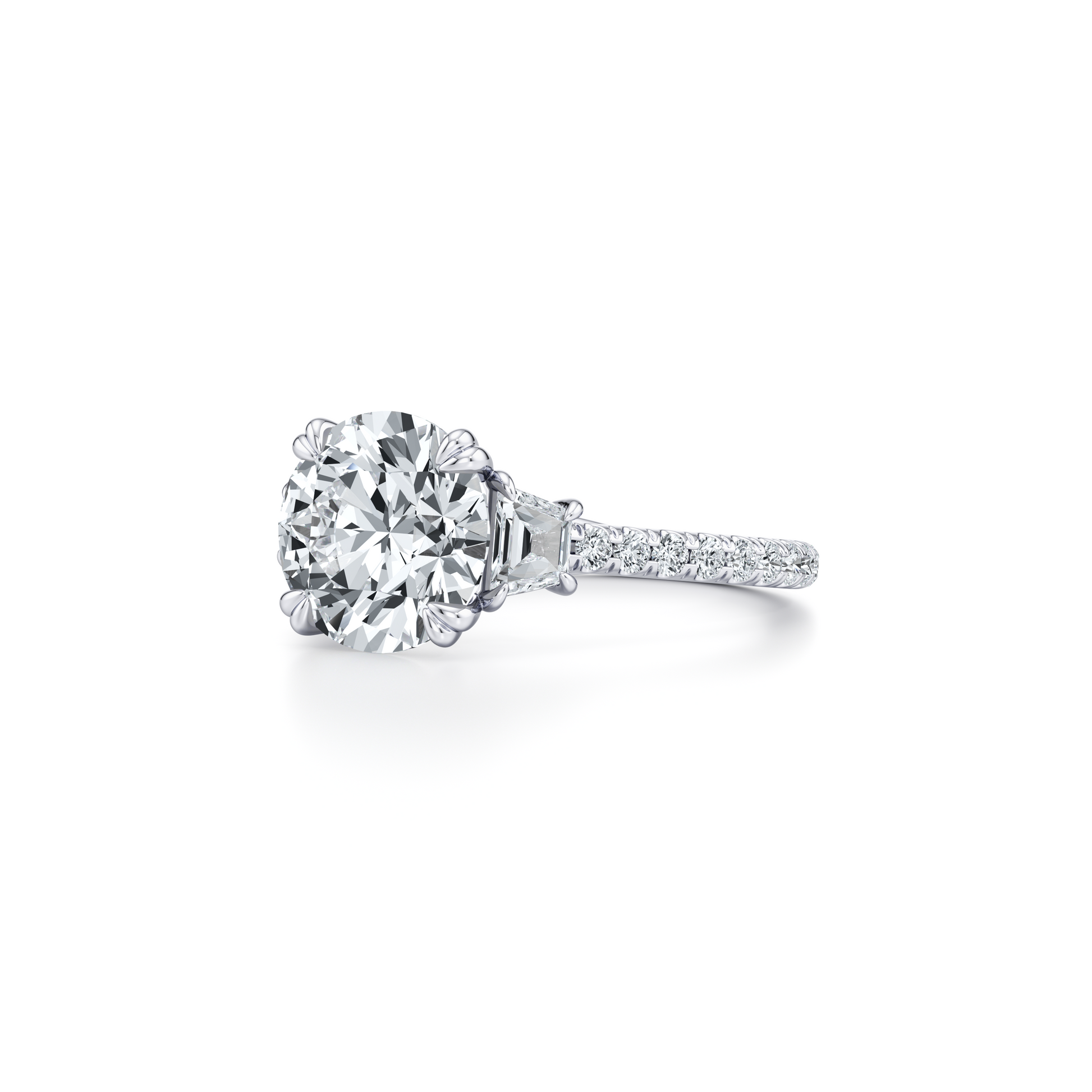 Elle Trapezoid Emerald Three Stone Lab Diamond Engagement Ring - view 2