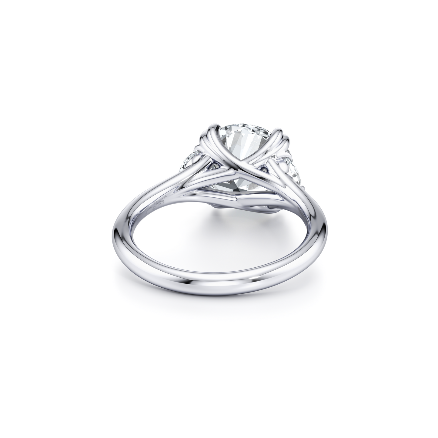 Jane Half Moon Pear Three Stone Lab Diamond Engagement Ring - view 3