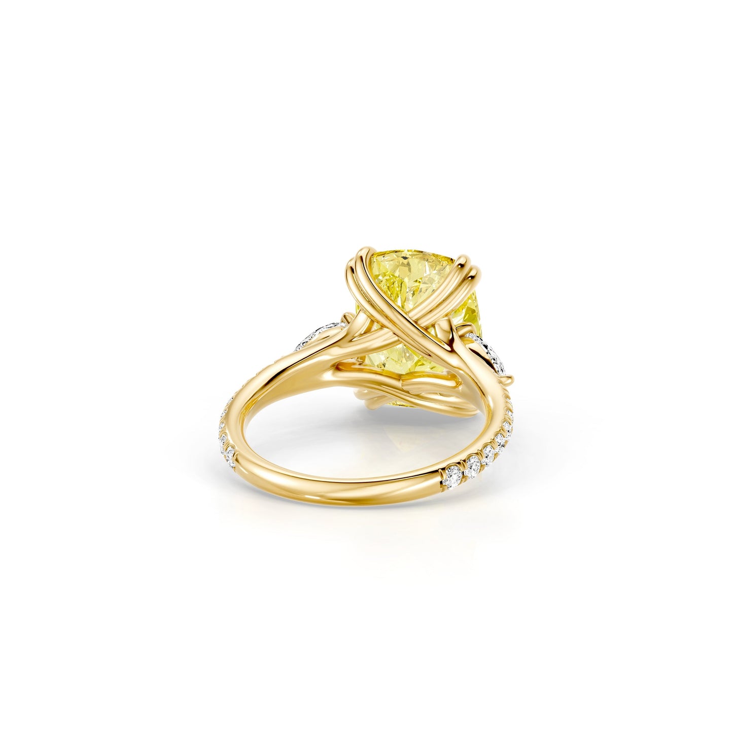 Jane Elongated Cushion Cut Yellow Diamond Three Stone Engagement Ring - view 8
