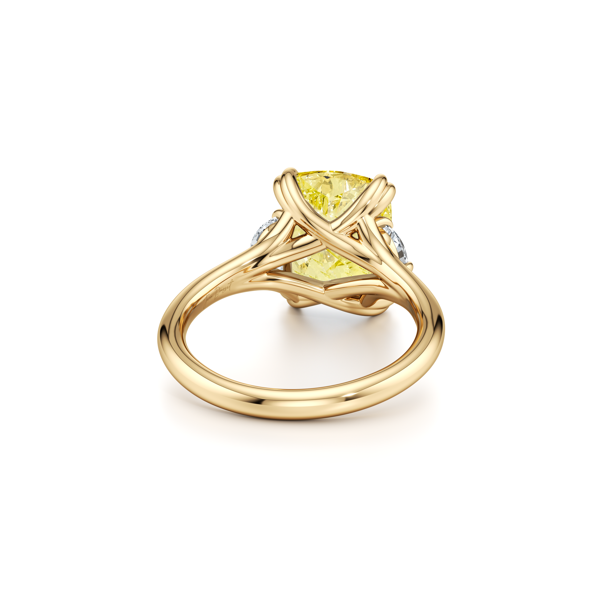 High Jewelry | Jane Elongated Cushion Yellow Diamond Three Stone Engagement Ring - view 8
