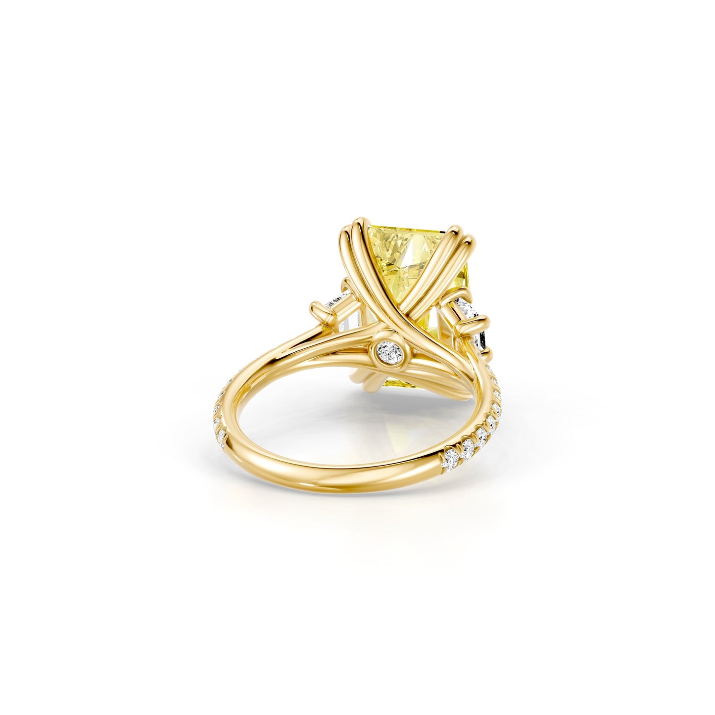 High Jewelry | Elle Radiant Yellow Diamond Three Stone Lab Diamond Engagement Ring - view 3
