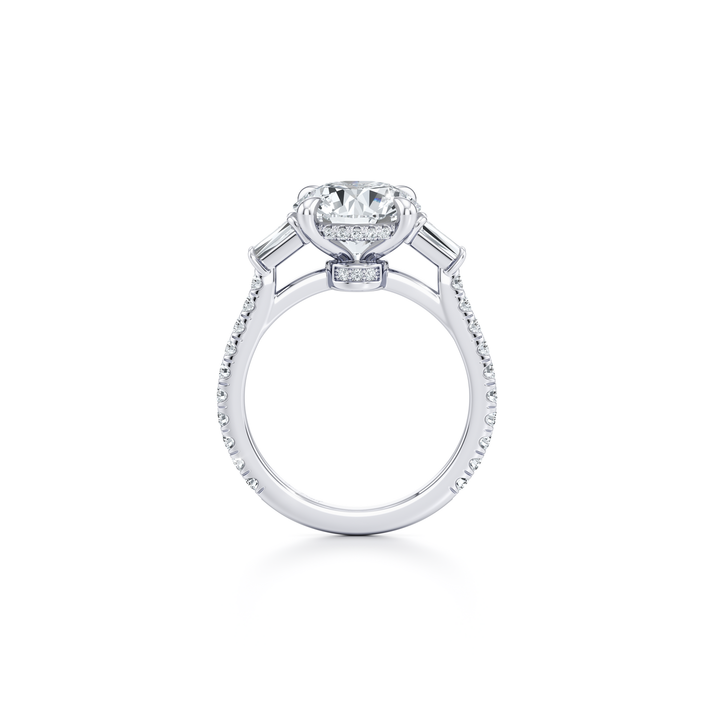 Chelsea Baguette Cushion Three Stone Lab Diamond Engagement Ring - view 3