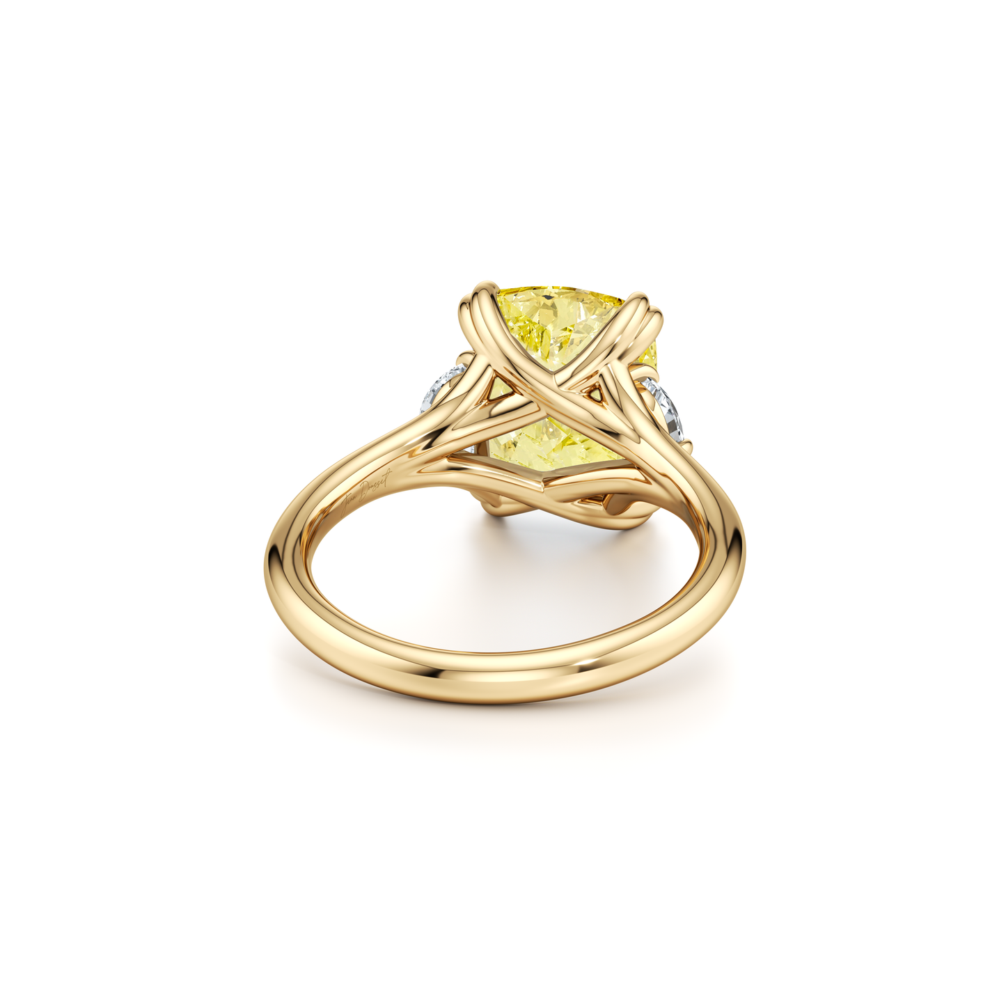 Jane Elongated Cushion Cut Yellow Diamond Three Stone Engagement Ring - view 3