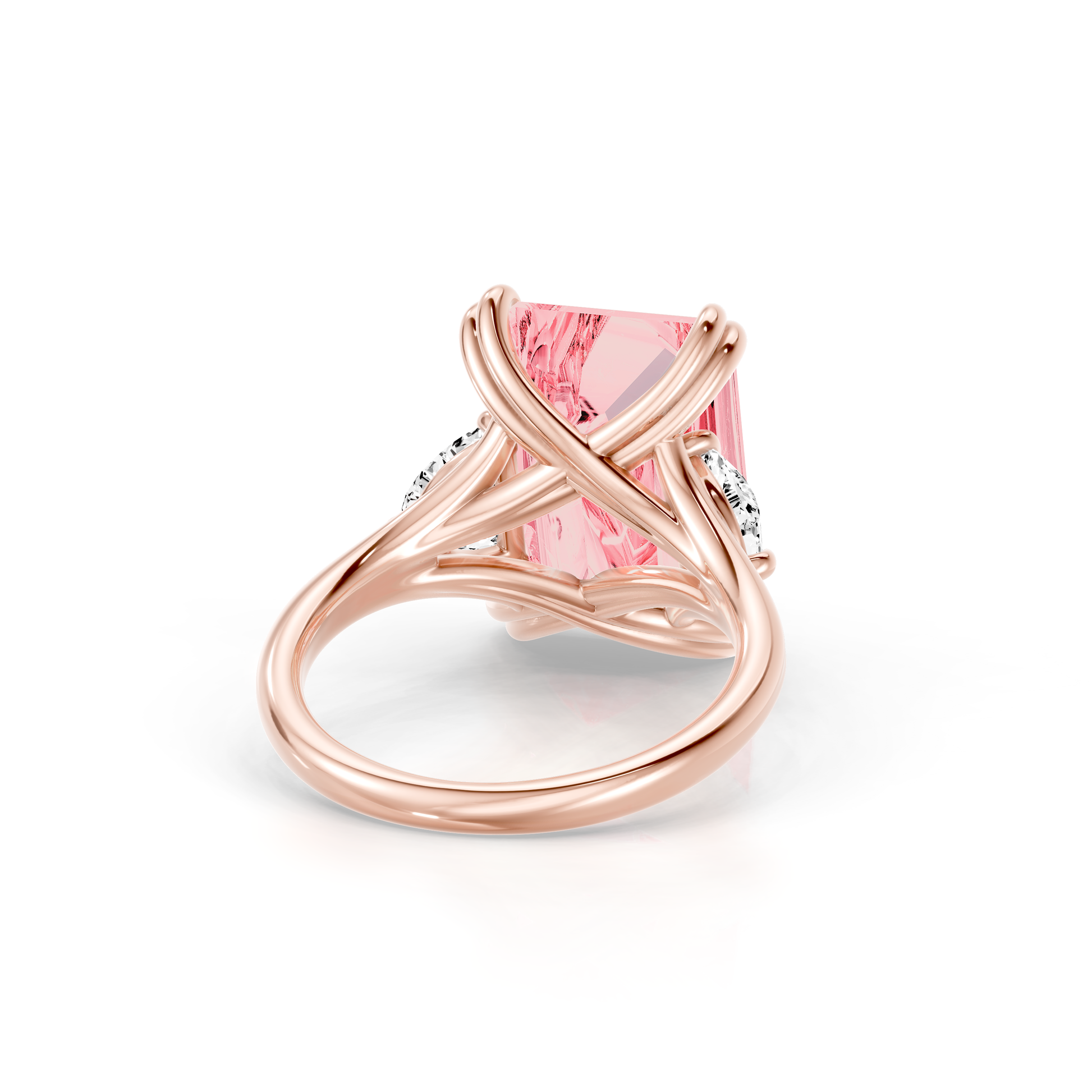 High Jewelry | Jane Emerald Cut Pink Diamond Three Stone Engagement Ring - view 3