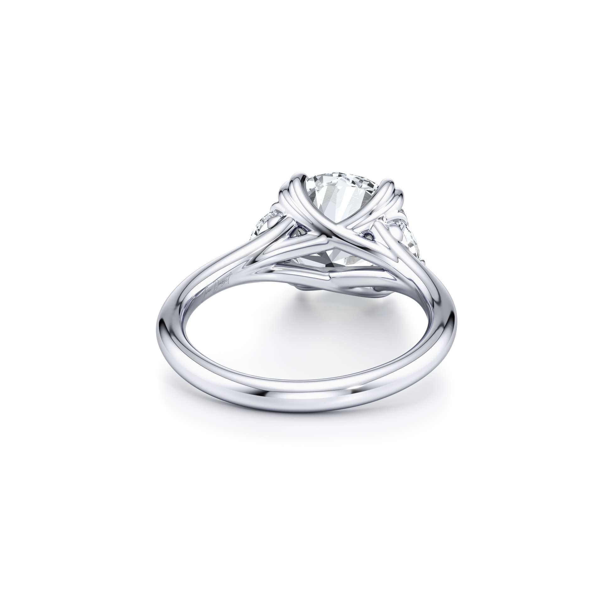 Jane Half Moon Cushion Three Stone Lab Diamond Engagement Ring - view 3