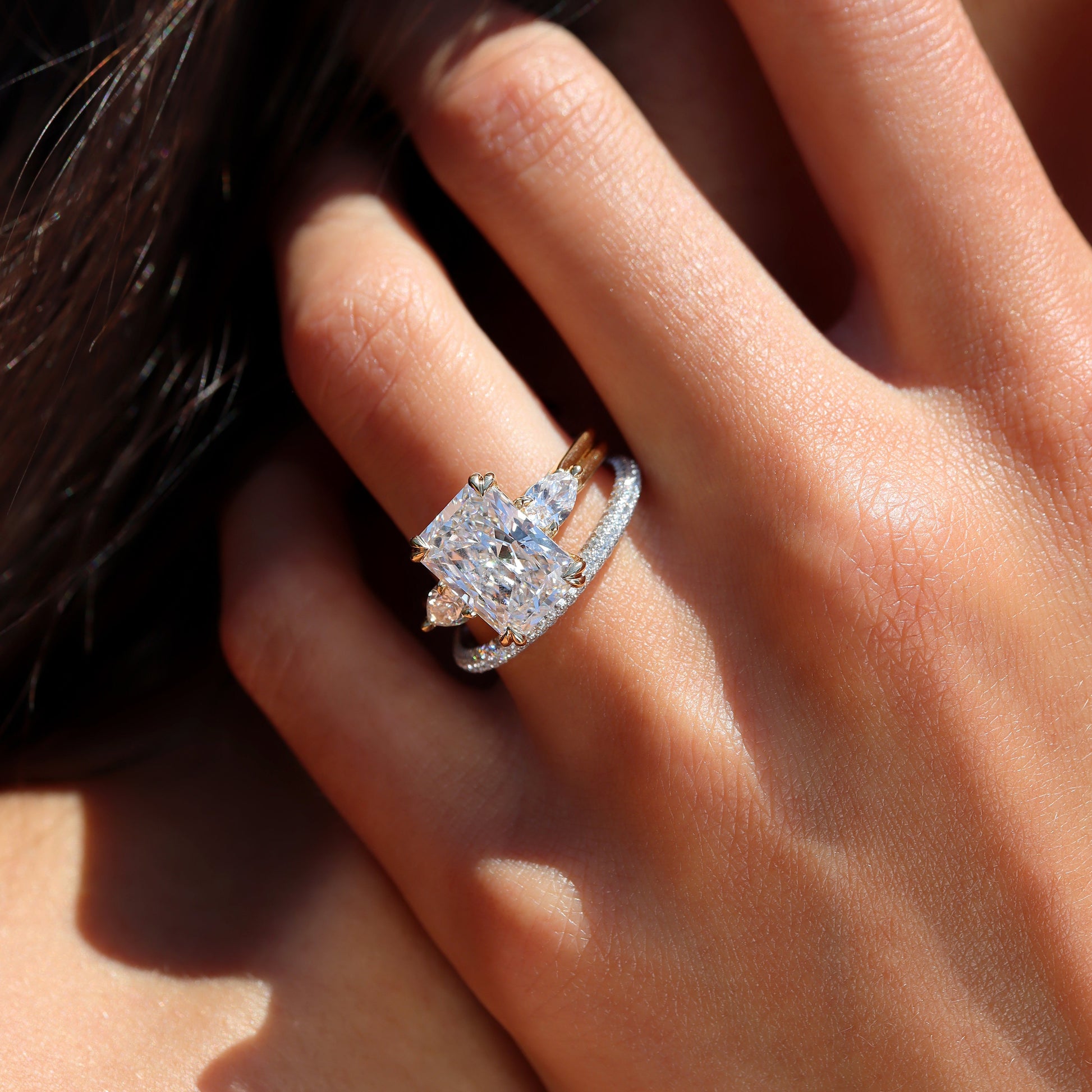 Elle Radiant Three Stone Lab Diamond Engagement Ring - view 8