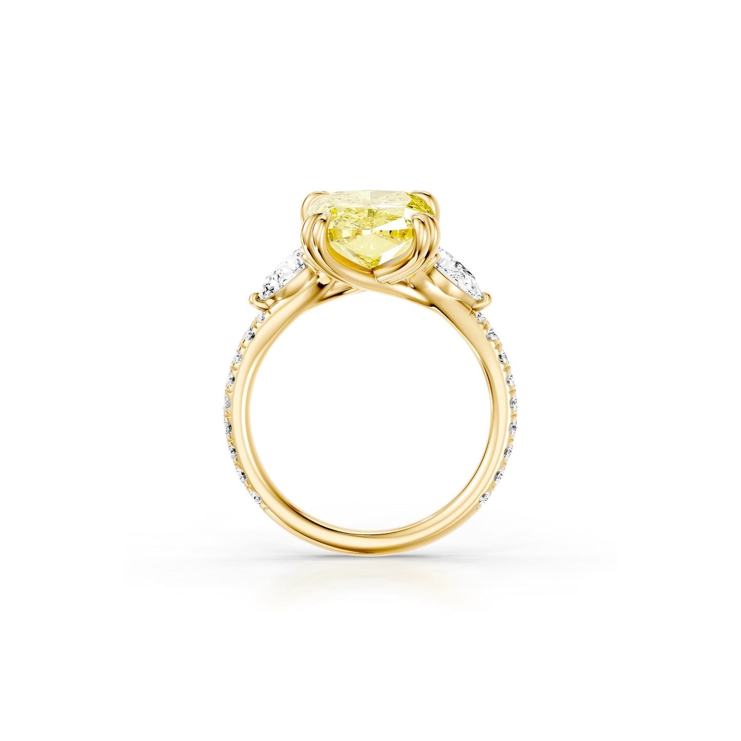 High Jewelry | Jane Elongated Cushion Yellow Diamond Three Stone Engagement Ring - view 4