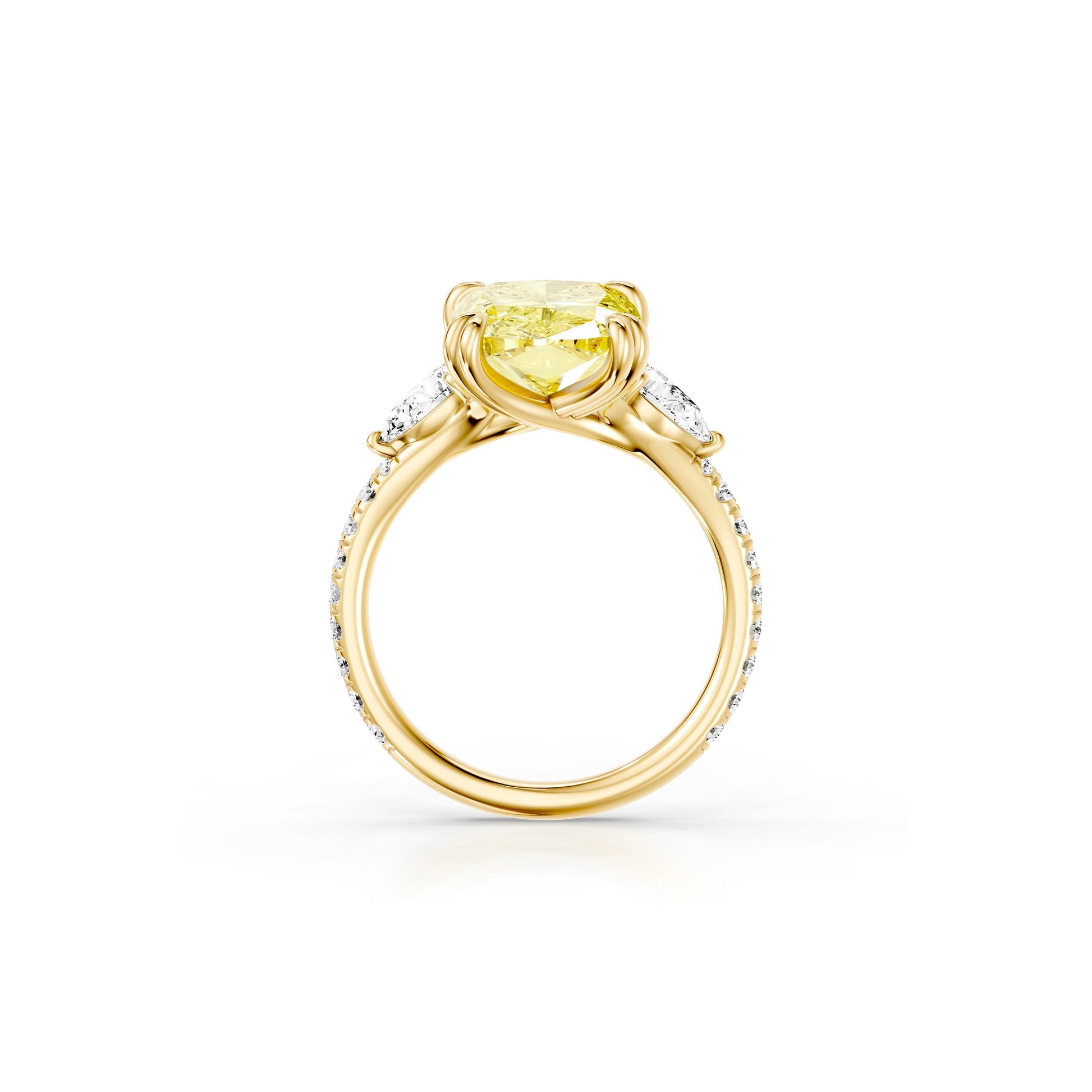High Jewelry | Jane Elongated Cushion Yellow Diamond Three Stone Engagement Ring - view 4