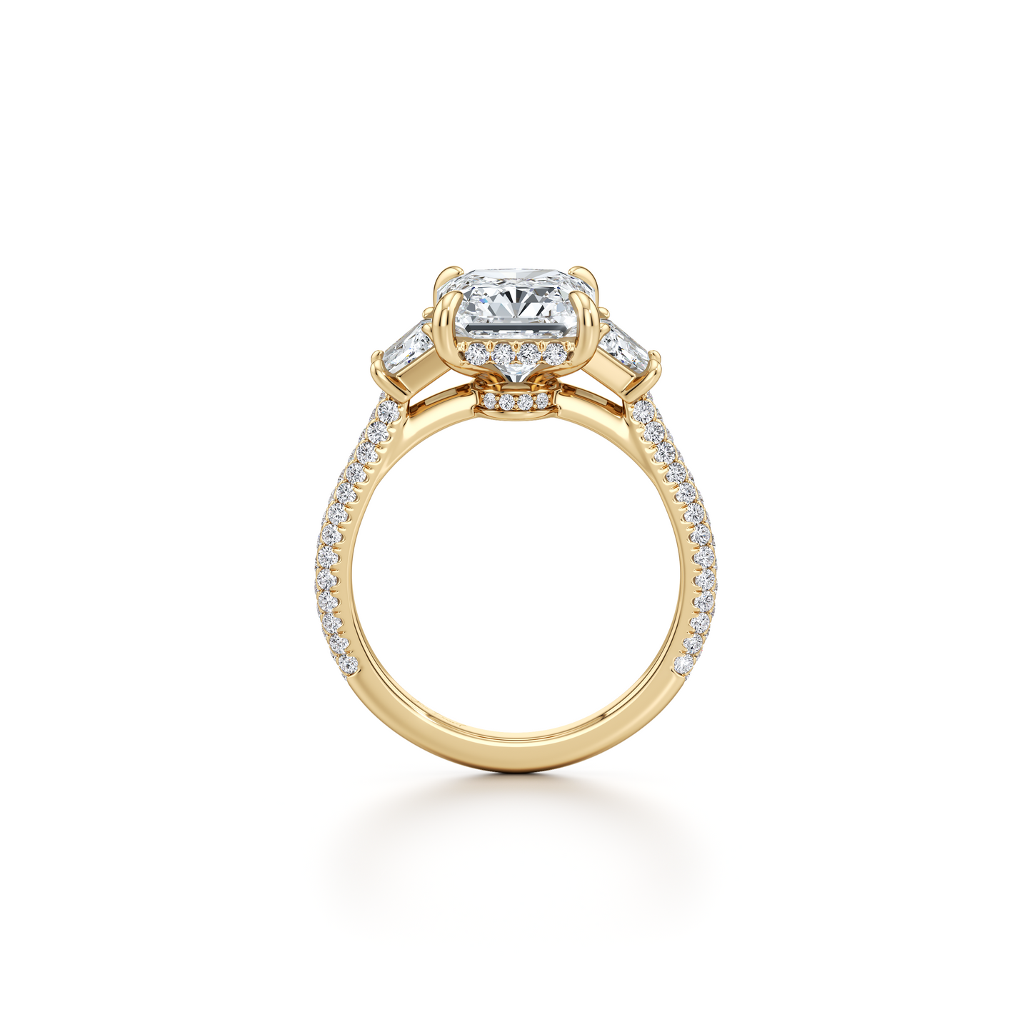 Chelsea Trapezoid Emerald Three Stone Lab Diamond Engagement Ring - view 3