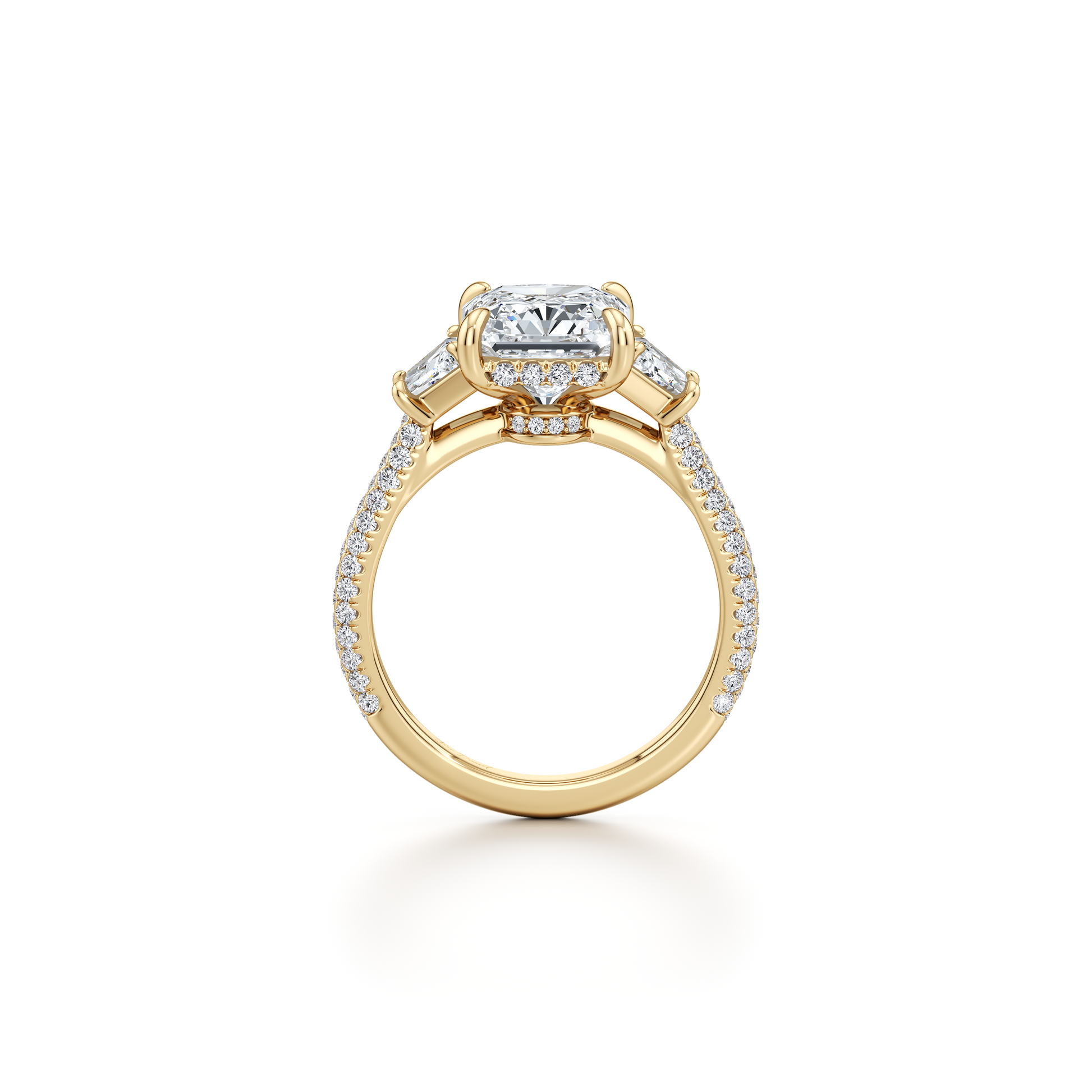 Chelsea Trapezoid Emerald Three Stone Lab Diamond Engagement Ring - view 3