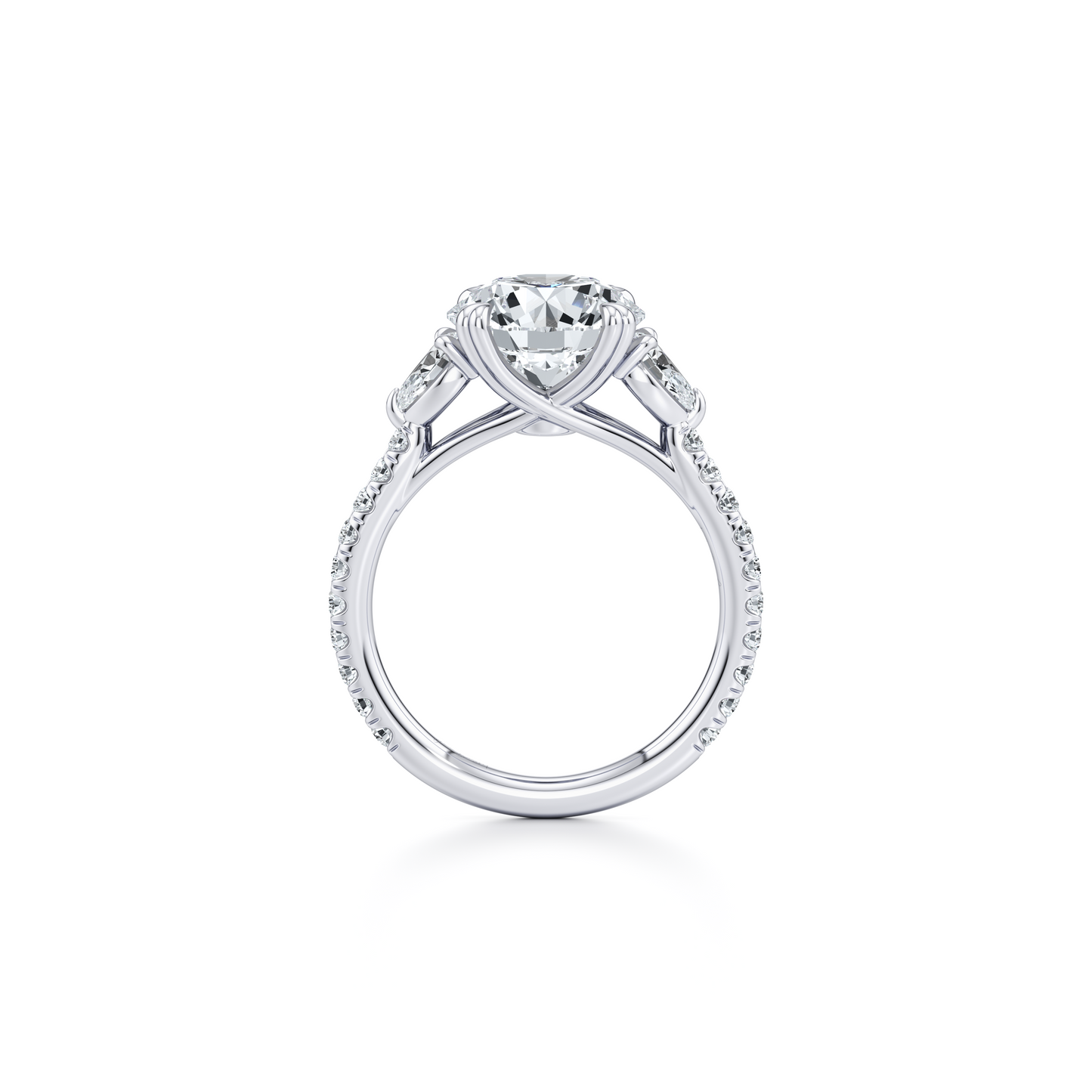 Elle Pear Cushion Three Stone Lab Diamond Engagement Ring - view 3