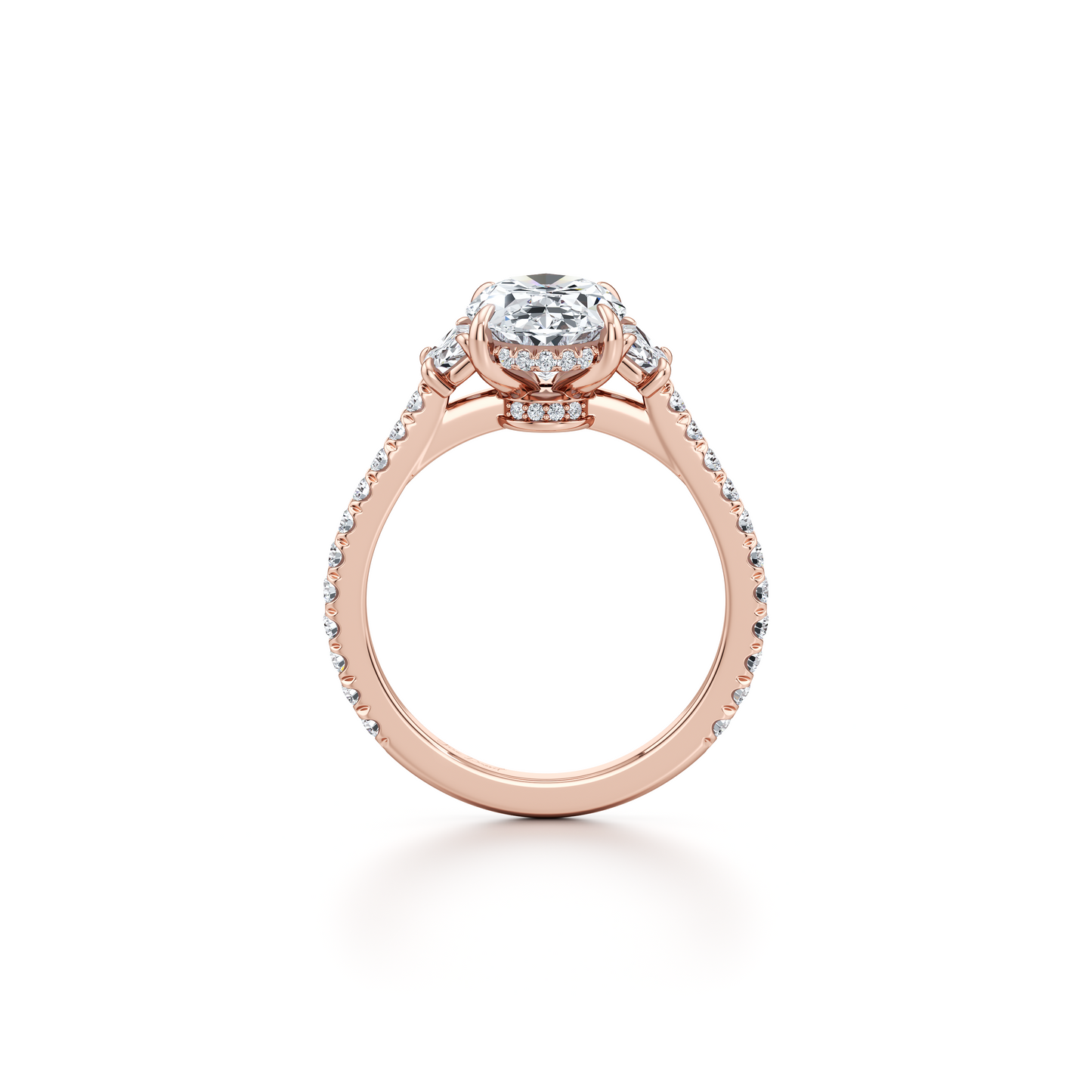 Chelsea Half Moon Oval Three Stone Lab Diamond Engagement Ring - view 3