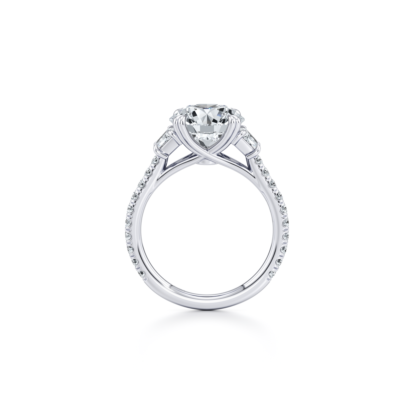 Elle Trapezoid Round Three Stone Lab Diamond Engagement Ring - view 3