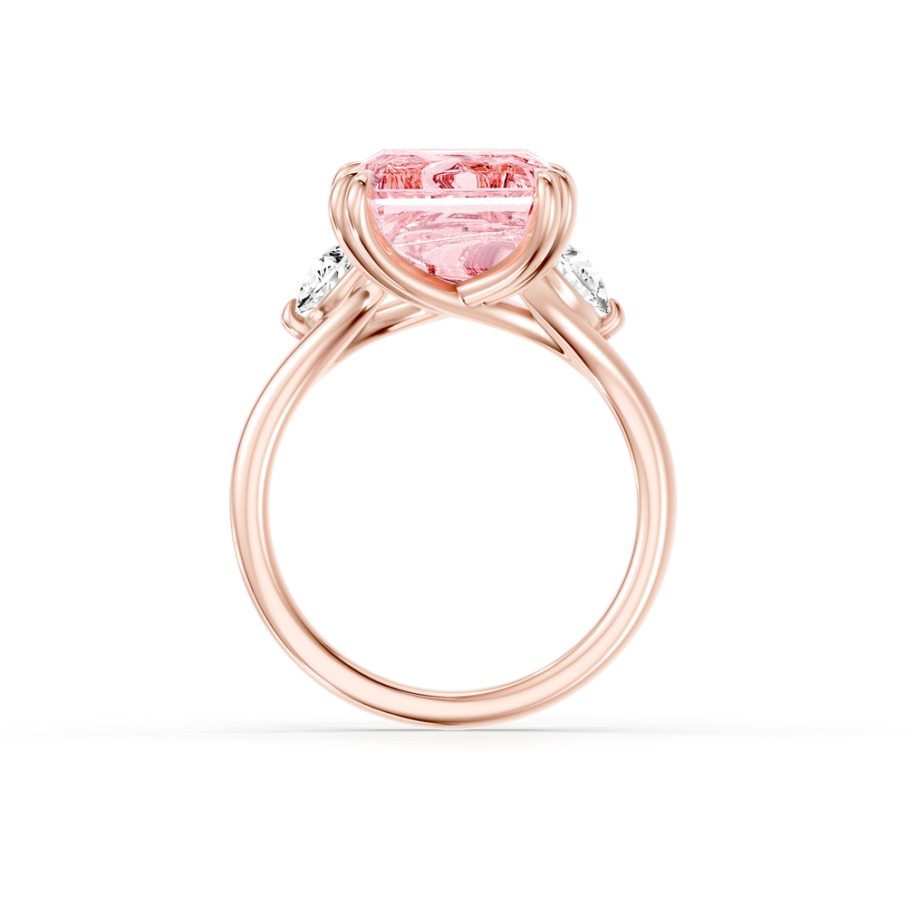 High Jewelry | Jane Emerald Cut Pink Diamond Three Stone Engagement Ring - view 4