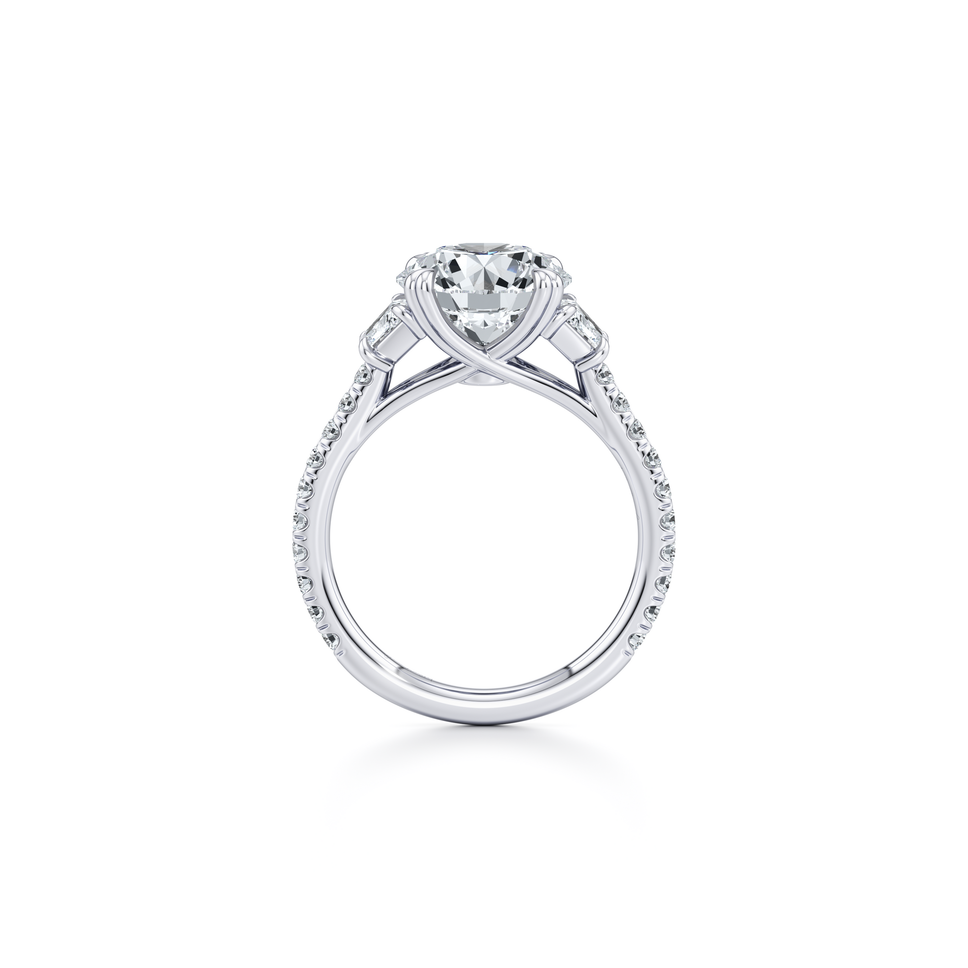 Elle Trapezoid Emerald Three Stone Lab Diamond Engagement Ring - view 3