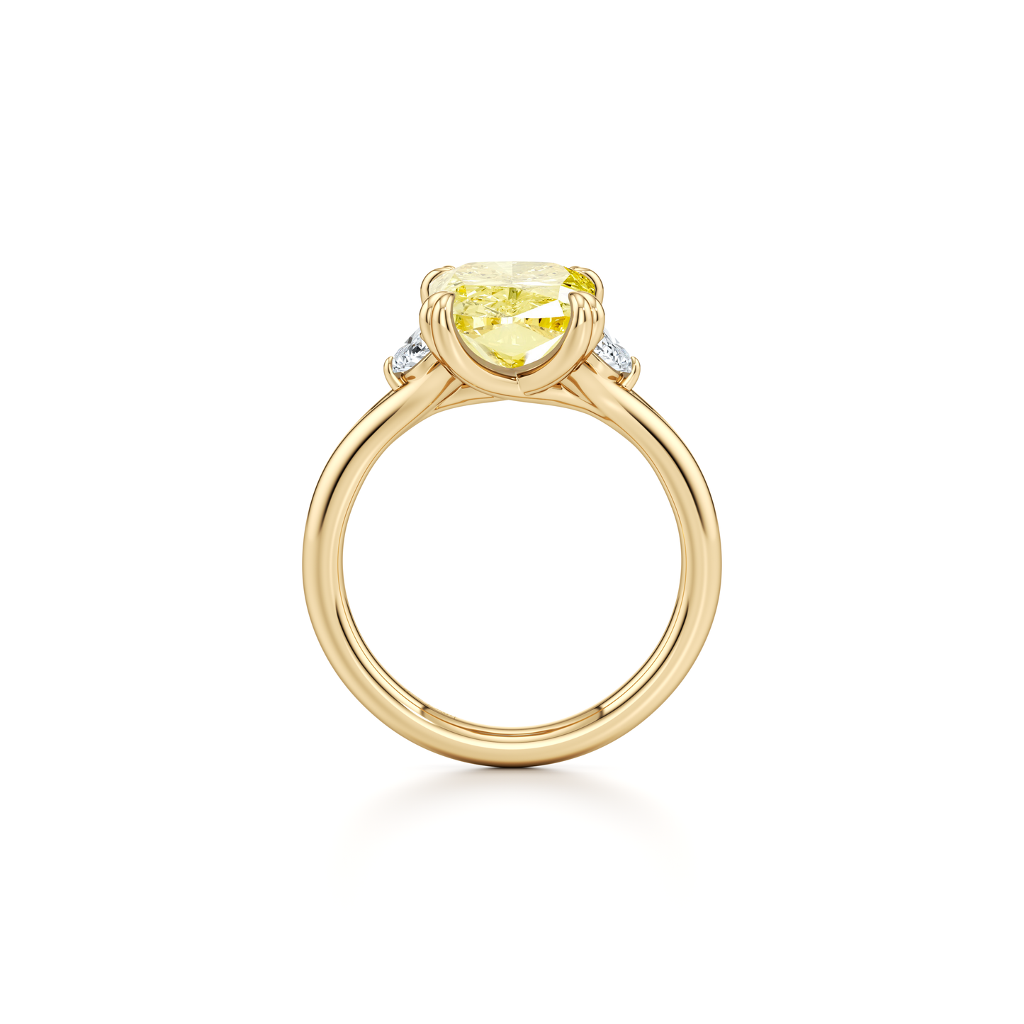 Jane Elongated Cushion Cut Yellow Diamond Three Stone Engagement Ring - view 4