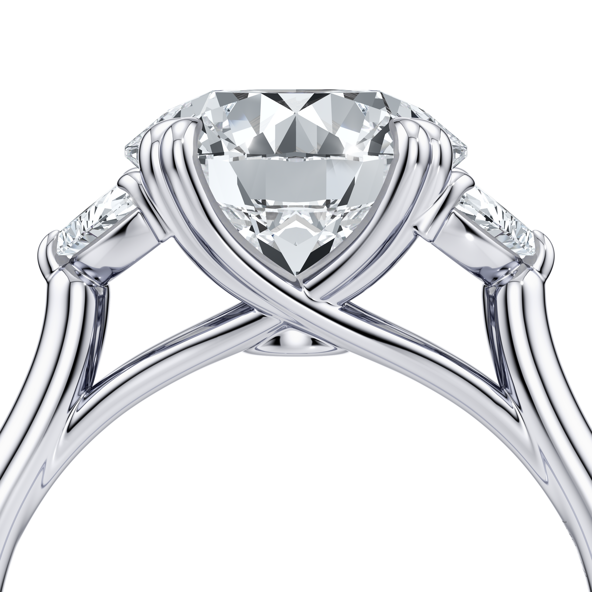 Elle Half Moon Pear Three Stone Lab Diamond Engagement Ring - view 4