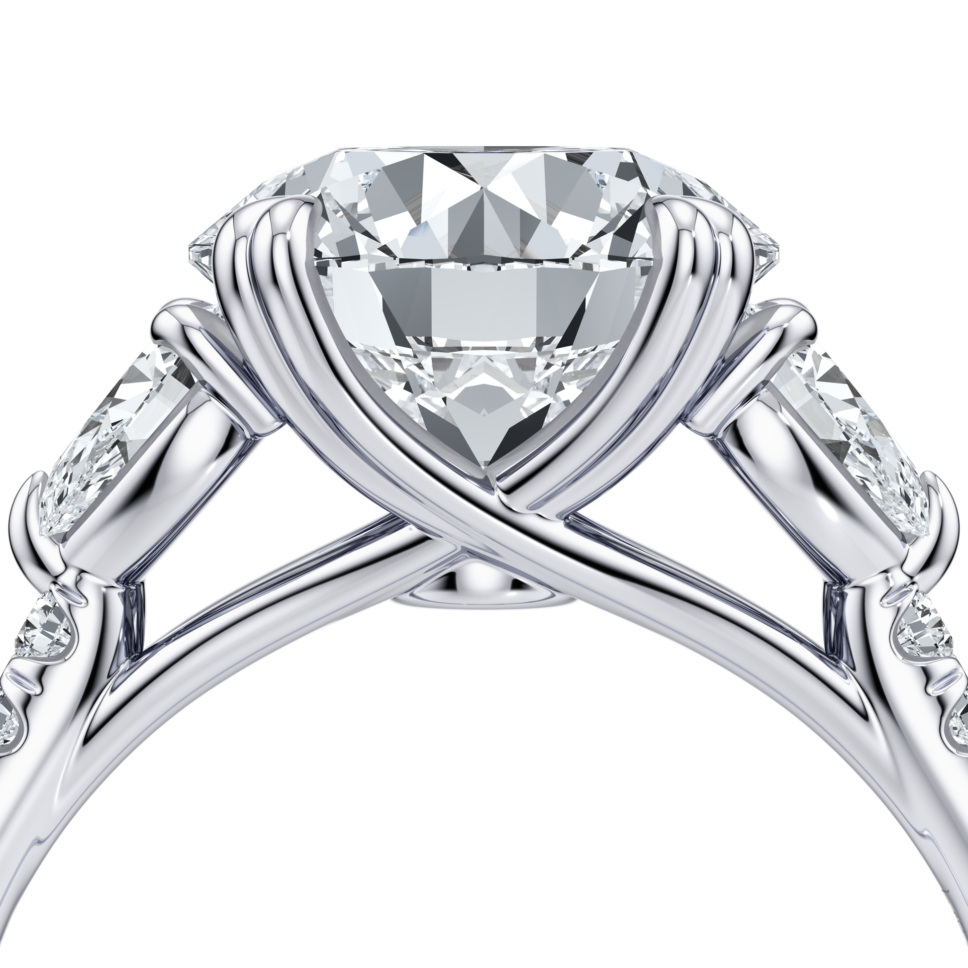 Elle Pear Emerald Three Stone Lab Diamond Engagement Ring - view 4