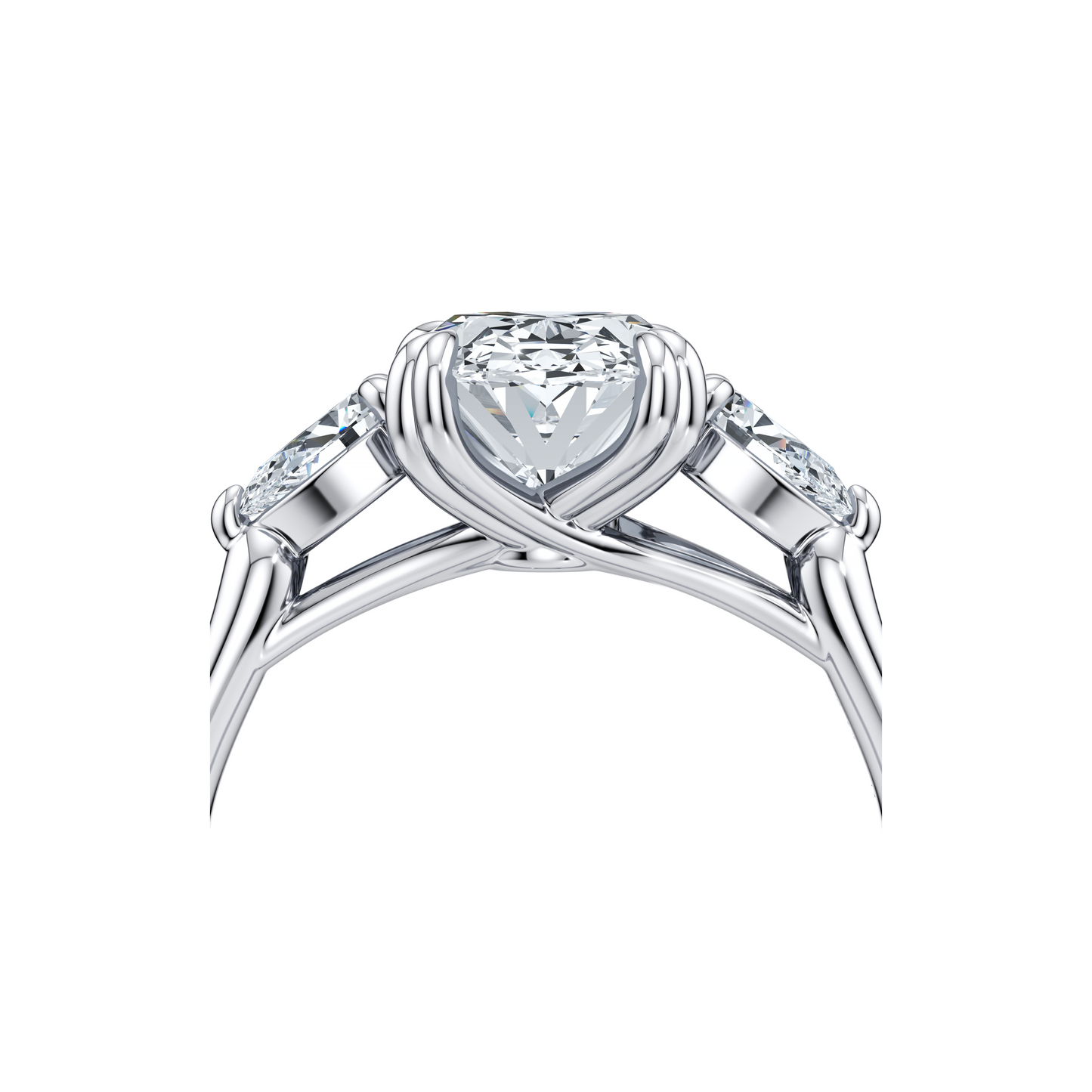 Elle Trapezoid Pear Three Stone Double Lab Diamond Engagement Ring - view 4