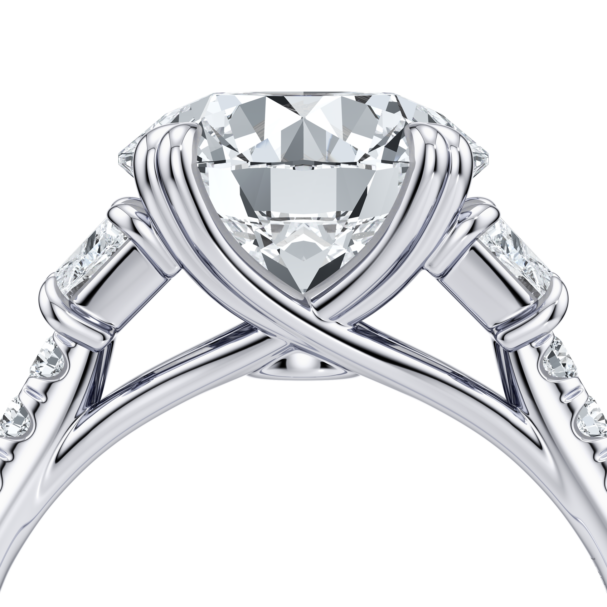 Elle Trapezoid Radiant Three Stone Lab Diamond Engagement Ring - view 4