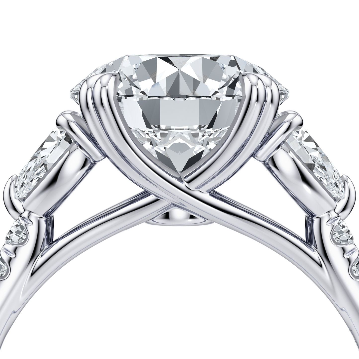 Elle Trapezoid Pear Three Stone Lab Diamond Engagement Ring - view 4