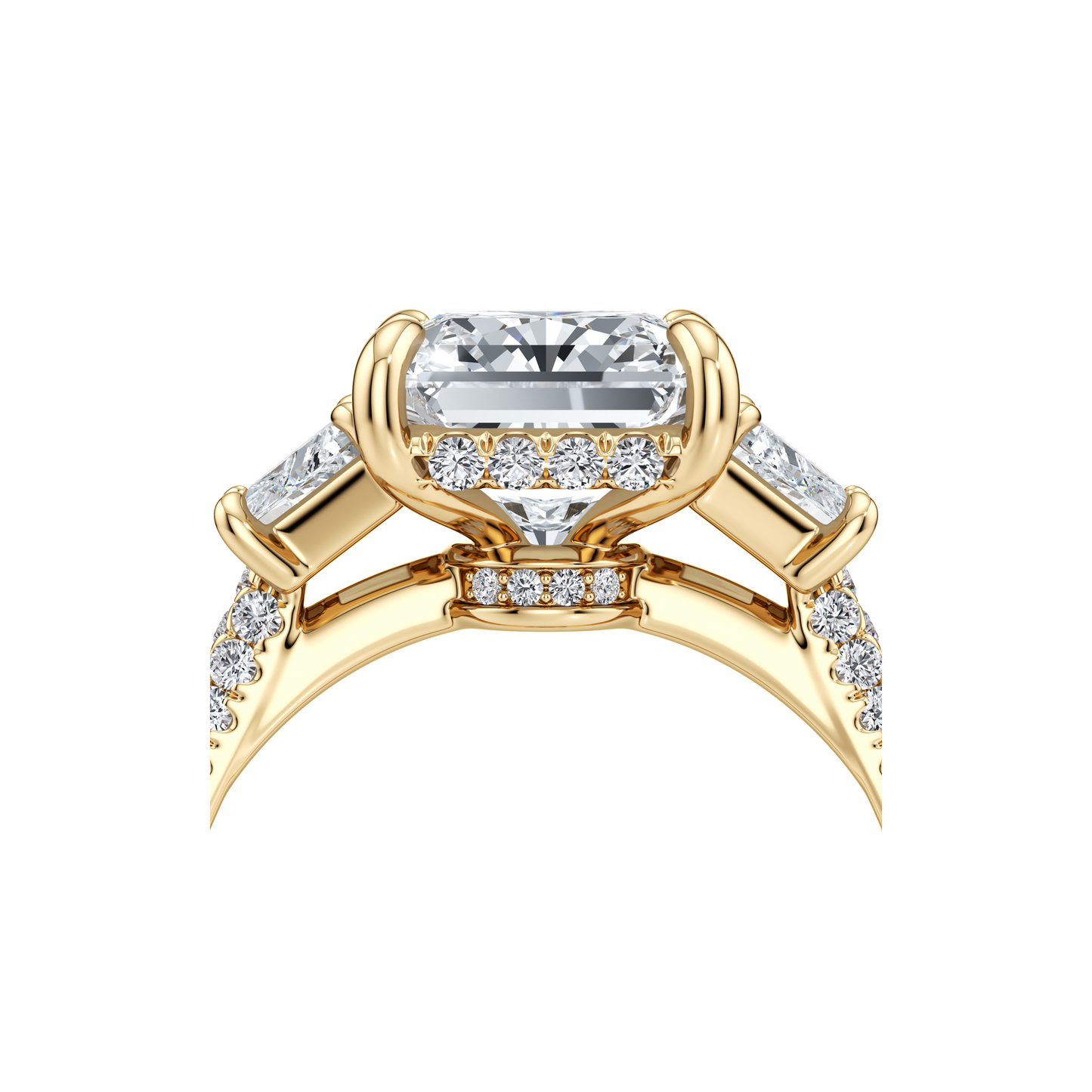 Chelsea Trapezoid Emerald Three Stone Lab Diamond Engagement Ring - view 4