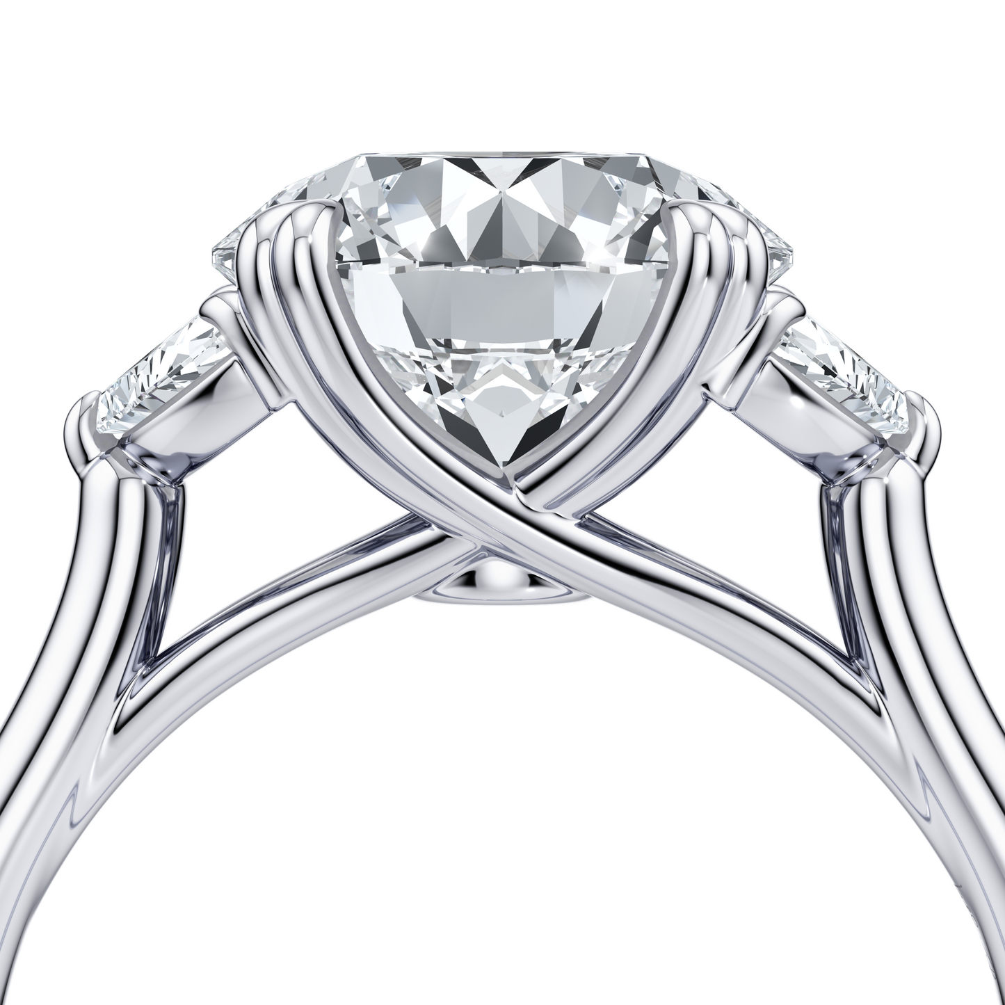 Elle Half Moon Radiant Three Stone Lab Diamond Engagement Ring - view 4