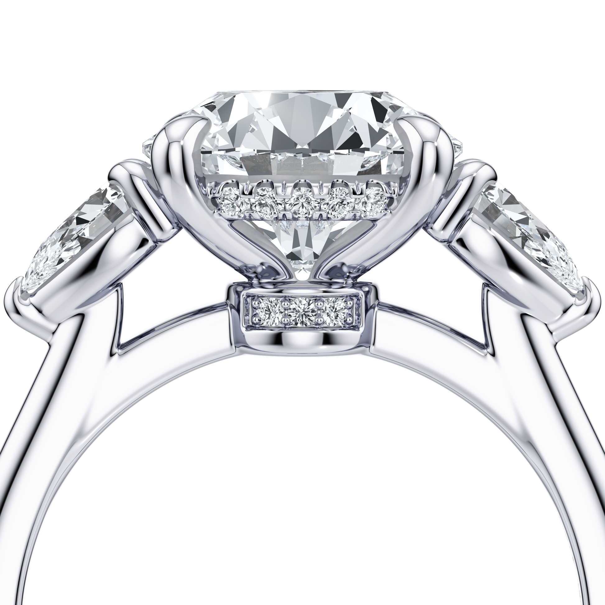 Chelsea Pear Pear Three Stone Lab Diamond Engagement Ring - view 7
