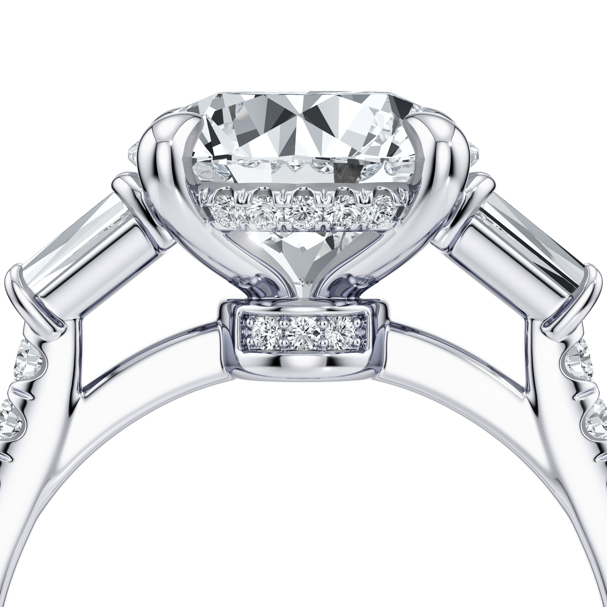 Chelsea Baguette Cushion Three Stone Lab Diamond Engagement Ring - view 4