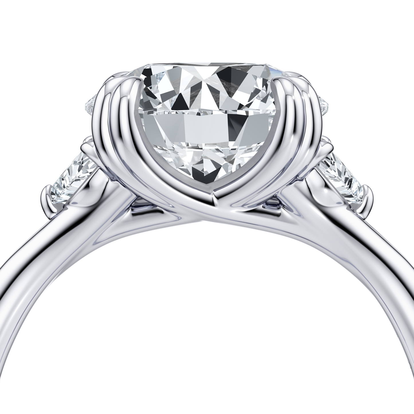 Jane Half Moon Round Three Stone Lab Diamond Engagement Ring - view 5